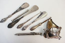 Lot to include silver handled shoe horns