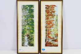 Two landscape scenes pencil signed, approximately 35 cm x 11 cm image size. [2].