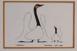 Benjamin Chee Chee (Canadian 1944-1977), a lithograph depicting stylised Canada geese, Learning,