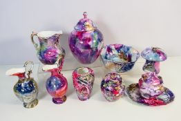 A collection of Helen Bull hand painted ceramics, Visions, to include vases, jugs, bowl and similar,