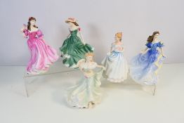 Five Royal Doulton lady figures comprising # HN3975 Lauren, # HN4041 Rebecca, # HN3971 Best Wishes,