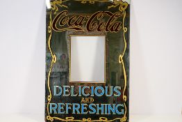 Coca-Cola - An advertising mirror plate for Coca Cola, Delicious And Refreshing, 87 cm x 56 cm.