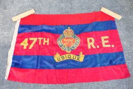 A George V regimental colours flag, 47th R.E, approximately 120 cm x 180 cm.
