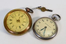Two pocket watches comprising one rose metal example with case back interior stamped 9K,