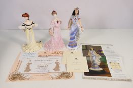 Three limited edition Coalport figures comprising Queen Of Sheba, numbered 844 of 9500,