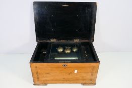 An antique music box, the case with inlaid decoration, for restoration,