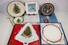 A collection of Christmas themed ceramics to include a Spode Christmas Tree cake stand,