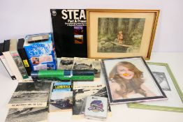 A collection of train related items and picture frames to include: Records - 'Steam Past & Present'