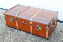 Travel Trunk - A large wooden travel trunk with bent wood banding,