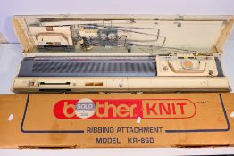 A Brother KH830 knitting machine contained in carry case and a boxed Brother KR850 ribbing
