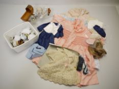 Lot to include a quantity of doll's clothing and doll's house / miniature ceramics and similar.