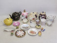 Ceramics comprising teapots to include Carlton Ware and other, a small Shelley bowl and similar.