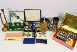 A collection of plated ware and brassware.