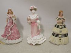 Three ceramic figures comprising Wedgwood The Coronation Ball, Christmas At Windsor and Coalport,