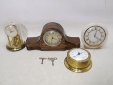 A collection of clocks to include a Bentima torsion clock with glass dome,