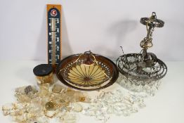 Lot to include a Tiffany style ceiling light shade and similar, a sixpenny saver and other.