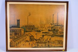 Laurence Stephen Lowry framed print - Canal and Factories, 60 cm x 75 cm image size.