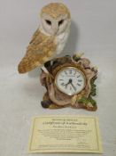 A Brooks & Bentley figural Barn Owl clock, contained in shipping box.