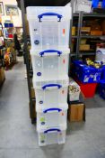 Five Really Useful 35 litre clear storage boxes. Boxes in Excellent clean condition.