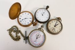 A collection of pocket watches and stopwatches to include a gold plated full hunter.