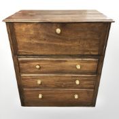 A ship's teak fall front secretaire chest, 95 cm x 57 cm x 107 cm.