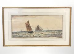 William Thomas Nichols Boyce (1857-1911) Fishing boats at sea with a steam ship beyond, watercolour,