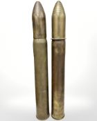 Two large inert brass naval/artillery shells,
