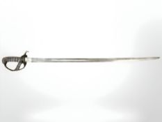 A Victorian Rifle Officer's Sword, the steel three-bar hilt with wire-bound shagreen grip,