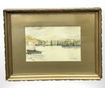 Thomas Swift Hutton (1860-1935) Boats moored in a harbour, watercolour, 20 cm x 30 cm.