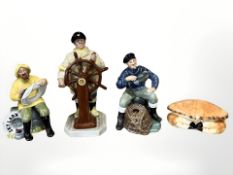 Three Royal Doulton figures comprising The Lobster Man, The Boatman, and The Helmsman,