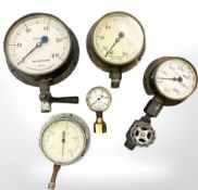 * Withdrawn * A brass-cased pressure gauge measuring 0-100 ppsi,