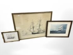 After Montague Dawson : The Flying Cloud, reproduction in colours, published 1926, 33 cm x 52 cm,