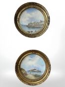 J H Hogg (late 19th century) Saint Mary's Island and Tynemouth Cliffs, oil on ceramic plate,