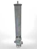 A large, patinated brass ship's steam whistle, height 121cm.