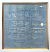* Withdrawn * A framed blueprint for the ship 'M. V. Earl of Zetland', 73 cm x 64 cm.