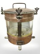 A copper and brass ship's masthead lamp, wired for electricity, height 33cm.