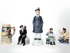 Three Royal Doulton figures comprising Sailor's Holiday, Tall Story, and Shore Leave,