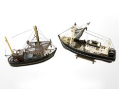 Two model fishing trawlers, longest 46cm.