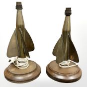 A near pair of Thomas Walker brass ship's log spinners converted into table lamps,