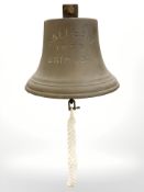 A bronze ship's bell marked GALIÆAN 1959 GRIMSBY, with clapper, bell 24cm high.