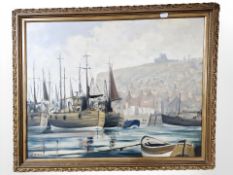 J Rigg : Yorkshire Harbour, oil on canvas laid to board, dated 1966, 47 cm x 60 cm.