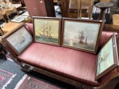 Four contemporary oil on canvas paintings of tall ships,