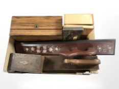 Two Scandinavian wooden mangle boards, writing slope, table box, Russian style icon.