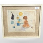 Alfred Fuchs (1925 - 2003) : Detsky Motiv - Young Girl with Cat, lithograph in colours,