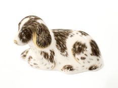 A Royal Crown Derby Scruff puppy paperweight, with gold stopper,