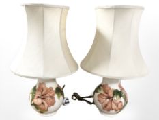 A pair of Moorcroft Hibiscus pattern table lamps,