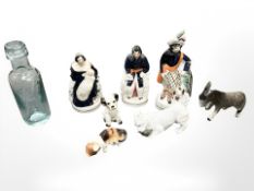 An interesting collection of eight pieces of china and glass : A Royal Copenhagen figure modelled