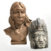 Two busts of Native Americans, tallest 29 cm.