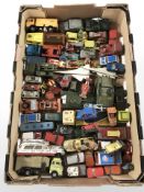 Various play worn die cast cars including Corgi, Dinky military vehicles, etc.