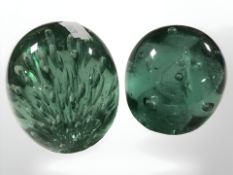 Two Victorian Sunderland glass dumps with bubble inclusions,